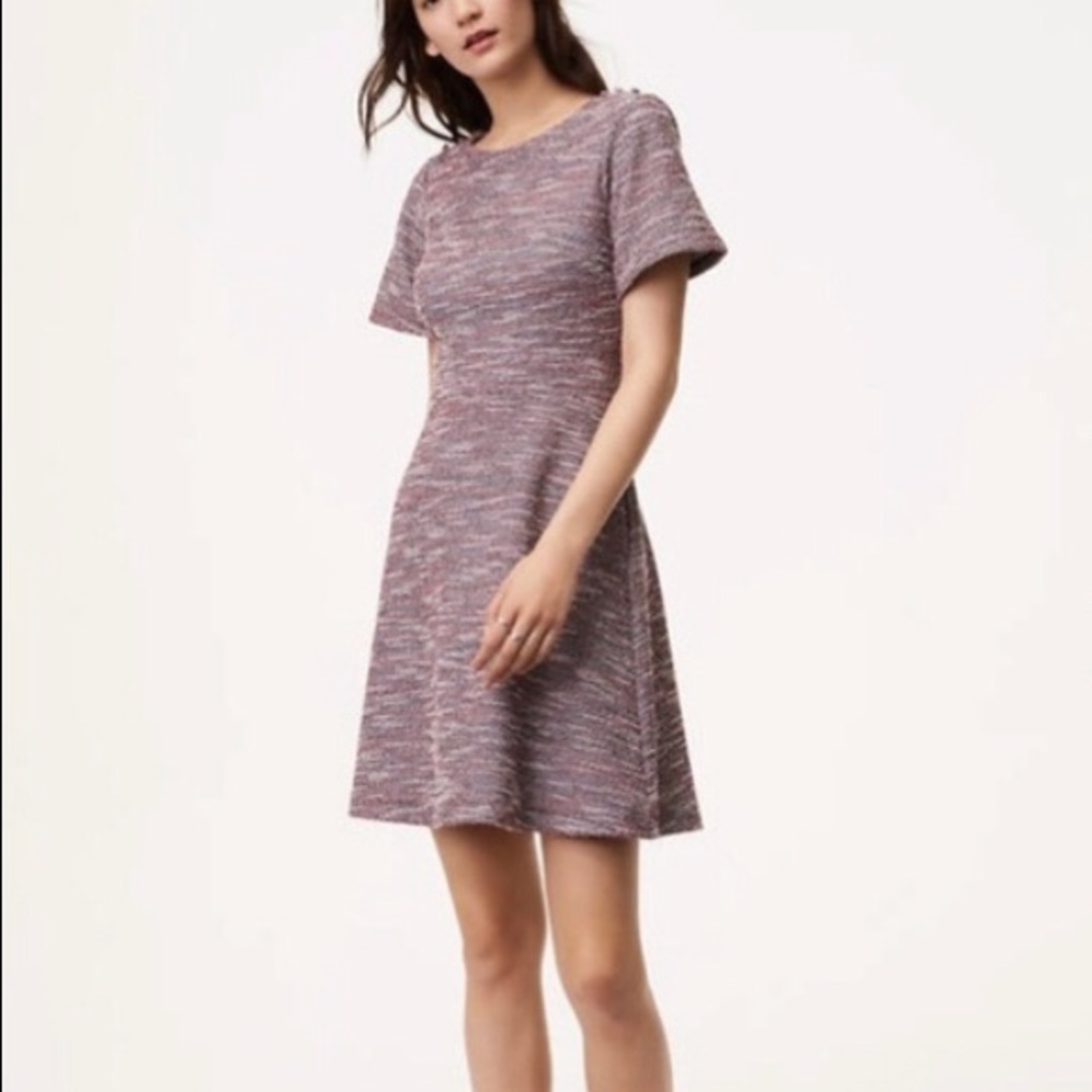 Loft Shimmer Shoulder Button Flare Dress